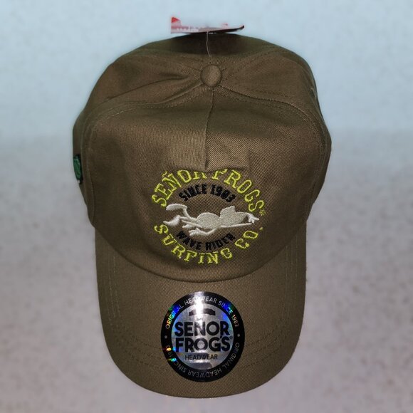 Senor Frogs Army/Military Green Brimmed Hat with Frog Themed Logo - Picture 2 of 10